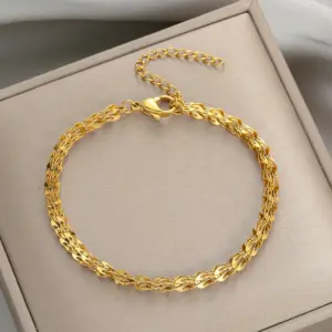Wholesale PVD Coated 18K Gold Plated Geometric 304 Stainless Steel Waterproof Non Tarnish 304 Stainless Steel Bracelets