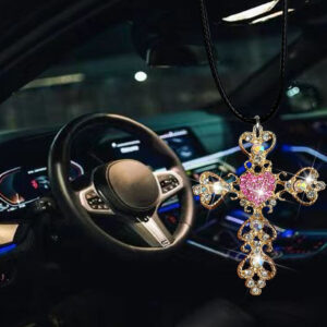Wholesale Diamond-embedded love Cross Car Rearview Mirror decorative pendant alloy cross exquisite