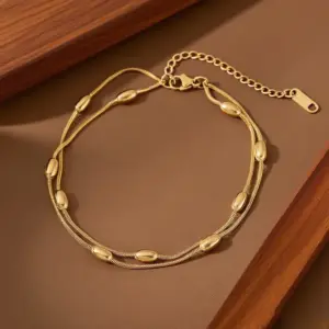 J05029-Double Layer Snake Bead Chain-Anklet- Gold