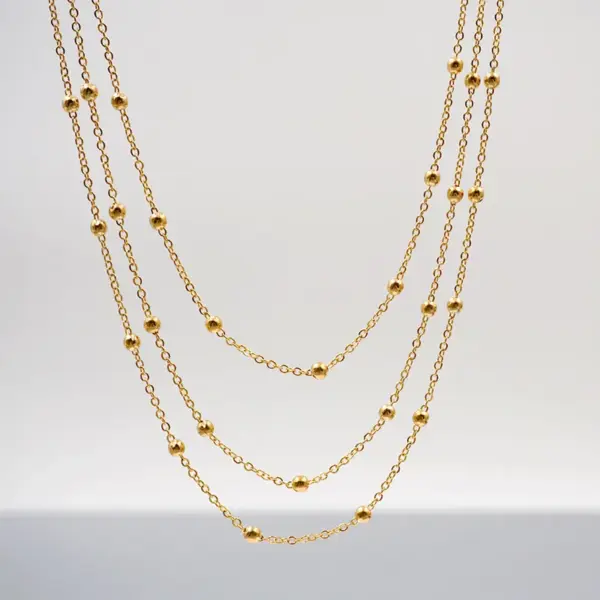 Ferroalloy Solid Color Vacuum Plating Real Gold Plated Retro Waterproof Non Tarnish Handmade Plating Ball Chain Gold Necklace