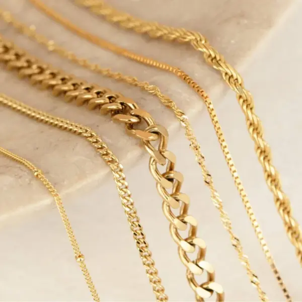Wholesale Vacuum Plating 18K Gold Plated Geometric 304 Stainless Steel Business Vintage Style 304 Stainless Steel Lobster Trigger Clasp Closure Chain Necklace