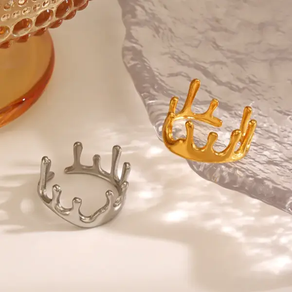 Wholesale Ion Plating (IP) 18K Gold Plated Irregular 304 Stainless Steel Vintage Style Simple Style Waterproof Non Tarnish Open Rings
