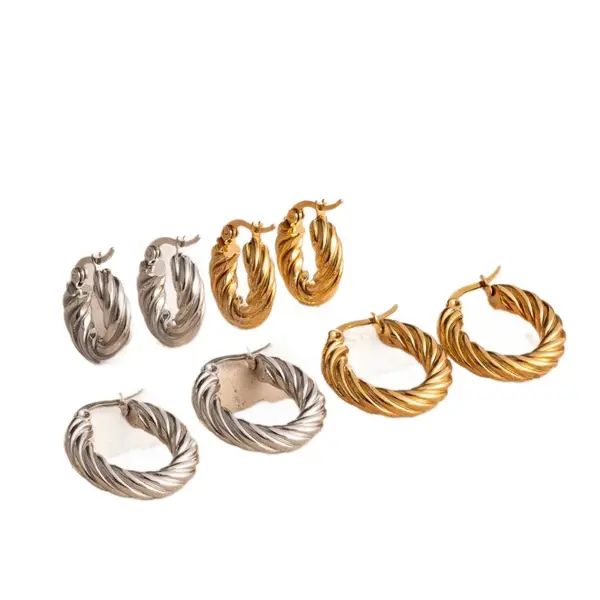 Wholesale Luxurious Stainless Steel Twisted Huggie Earrings For Women Gold Plated Round Fashionable Versatile Ear Jewelry