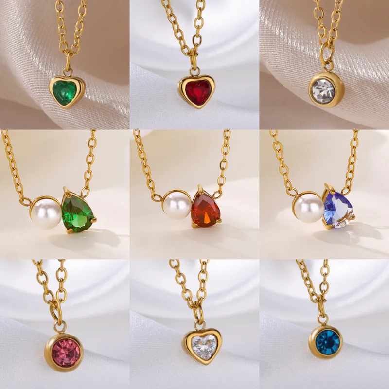 Wholesale 304 Stainless Steel Round Water Droplets Heart Shape PVD Coated Artificial Pearls Zircon 18K Real Gold Plated Elegant Romantic Simple Style
