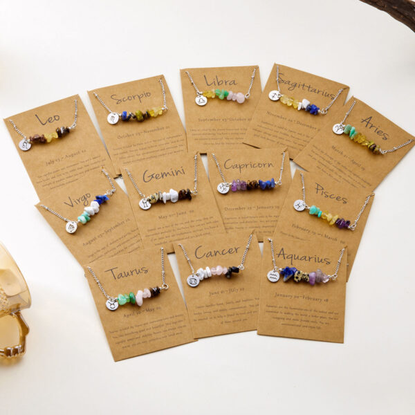 Wholesale Stainless Steel Zodiac Necklace Irregular Natural Stone Pendant Necklace