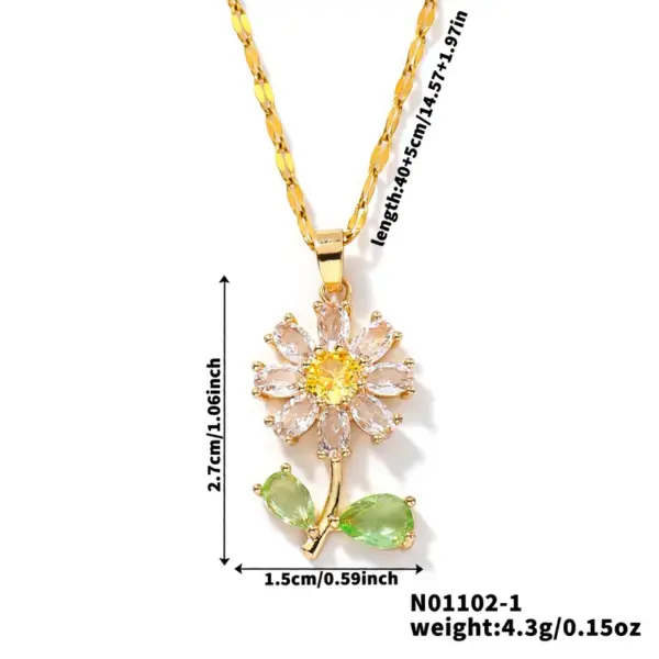 Wholesale 304 Stainless Steel Copper K Gold Plated Inlay Sunflower Zircon Copper Necklaces