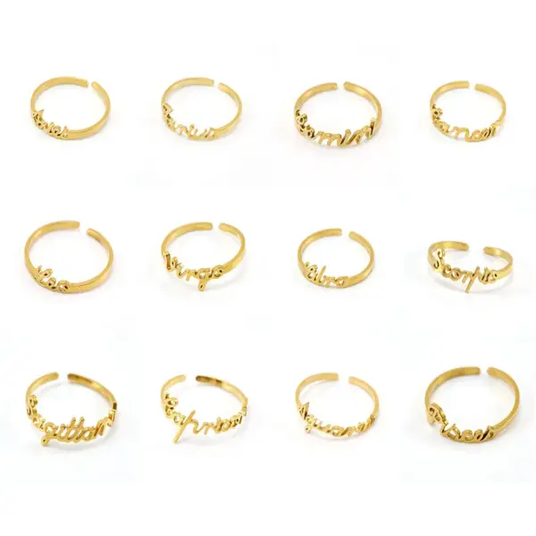 Wholesale Fashion Letter Constellation Titanium Steel Gold Plated Open Ring
