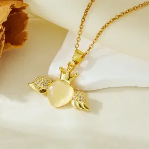 Gold Angel Crown White Stone Necklace T021