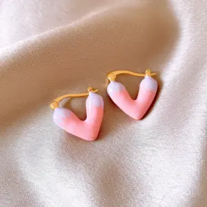 97# Ear Clip-Gold-Pink-Red Heart