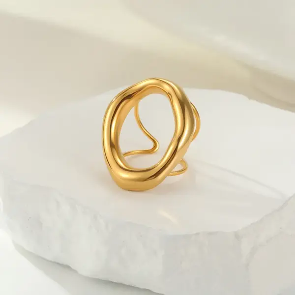 Style Personality Geometric Hollow 304 Stainless Steel Vacuum Electroplating (Furnace) 18K Real Gold Plated Oval Necklace Bracelet Earrings Jewelry Set Versatile Ring Wholesale