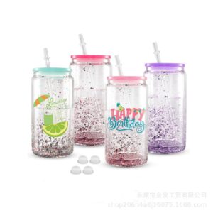 Wholesale Foreign trade explosions 16oz color plastic mason cup cans anti-drop simple plastic cup milk tea cup