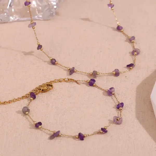 Wholesale Jewelry Elegant Basic Classic Style Irregular 304 Stainless Steel Natural Stone 18K Gold Plated PVD Coated Plating Bracelets Necklace