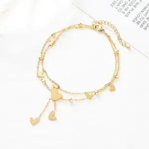 Wholesale 1 Piece Fashion Heart Shape Stainless Steel Shell Water Plating Women'S Anklet