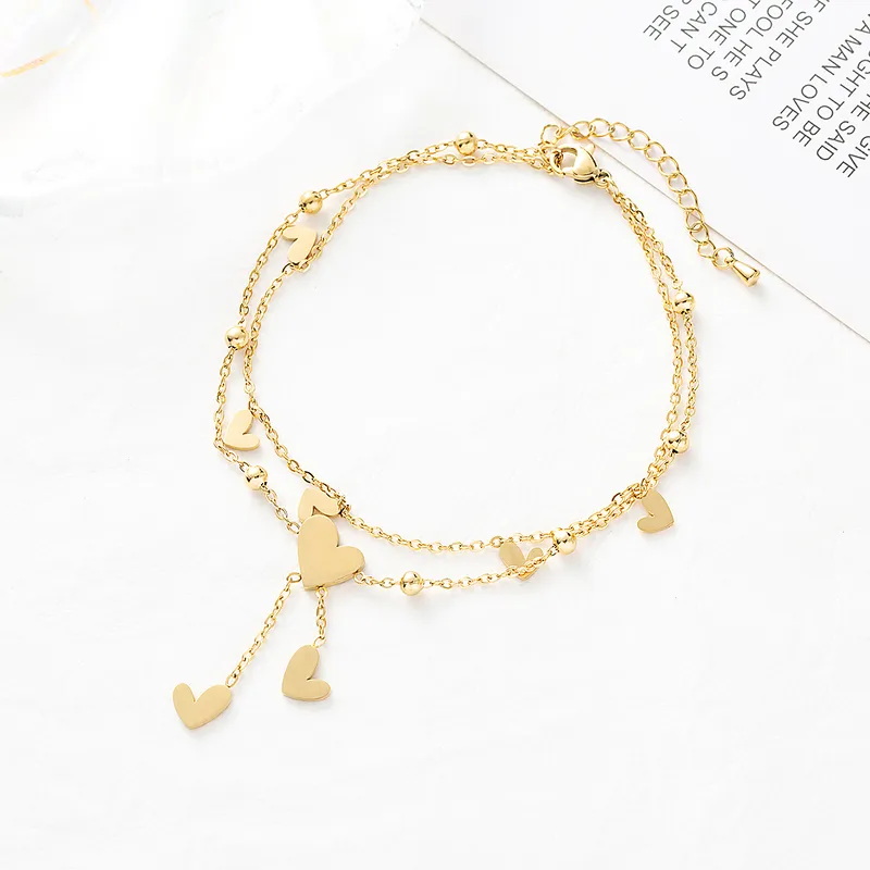 Wholesale 1 Piece Fashion Heart Shape Stainless Steel Shell Water Plating Women'S Anklet
