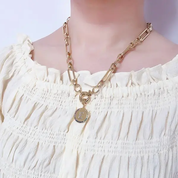 Alloy Inlaid Zircon Letter Necklace