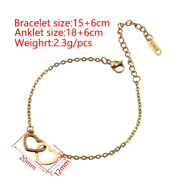 Wholesale PVD Coated 18K Gold Real Gold Plated Heart Shape Stainless Steel Sweet Waterproof Non Tarnish 304 Stainless Steel Bracelets