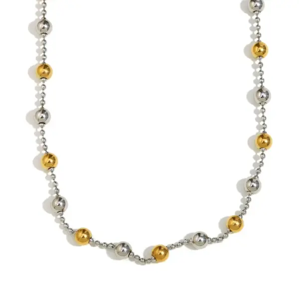 Wholesale 304 Stainless Steel Ball PVD Coated Stone-Free Real Gold Plated Vintage Style Classic Style Waterproof Non Tarnish Mixed Metal Plating Ball Chain Lobster Trigger Clasp Closure Double Layer Necklaces Necklace