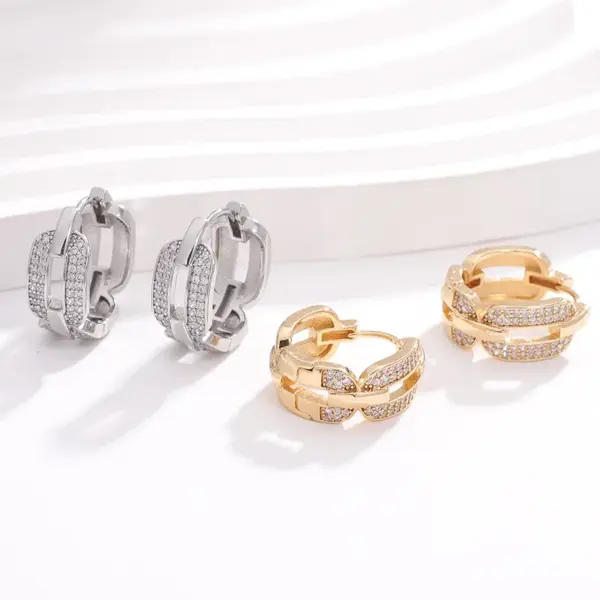 Wholesale 1 Pair Simple Style Geometric Plating Hollow Out Inlay Copper Zircon K Gold Plated Rhodium Plated Earrings