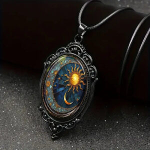 Wholesale Charming Oval Glass Pendant Necklace-Sun and Moon Jewels in a Charming Black Frame