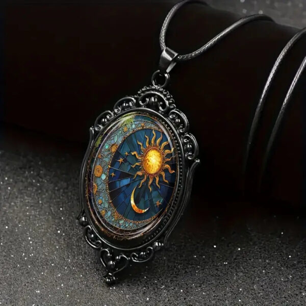 oly-cfd013f9adaf41c99a11815b0d48d5b6 Wholesale Charming Oval Glass Pendant Necklace-Sun and Moon Jewels in a Charming Black Frame