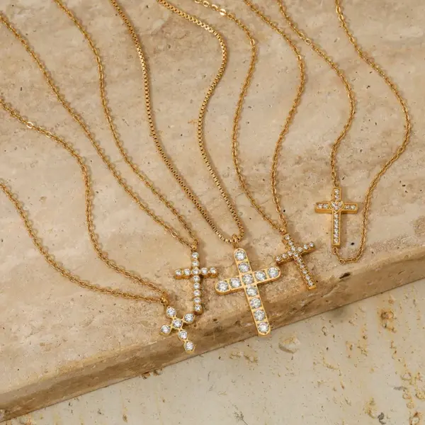 Wholesale PVD Coated Real Gold Plated 16K Gold White Gold Plated Cross 304 Stainless Steel Modern Style Artistic Waterproof Non Tarnish 304 Stainless Steel Necklace