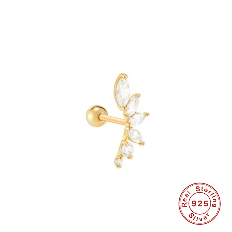 Wholesale 1 Piece Ear Cartilage Rings & Studs Fashion Petal 925 Sterling Sier Plating Inlay Zircon