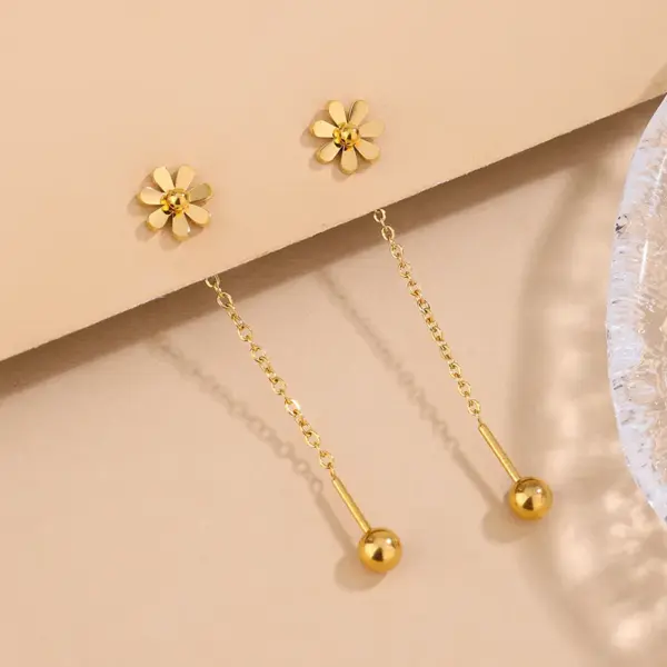 Wholesale 201 Stainless Steel 304 Stainless Steel Plastic Flower Ion Plating (IP) 18K Gold Plated Classic Style Waterproof Non Tarnish Multicolor-Golden Yellow Drop Earrings