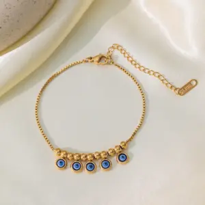 Qye2050 round Beads Eye Case Chain Bracelet / Gold