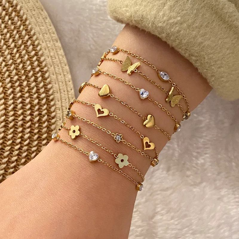 Wholesale PVD Coated 18K Gold Real Gold Plated Devil's Eye Heart Shape Stainless Steel Cute Waterproof Non Tarnish Bracelets