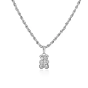 White Gold Color White Diamond Bear Necklace 1