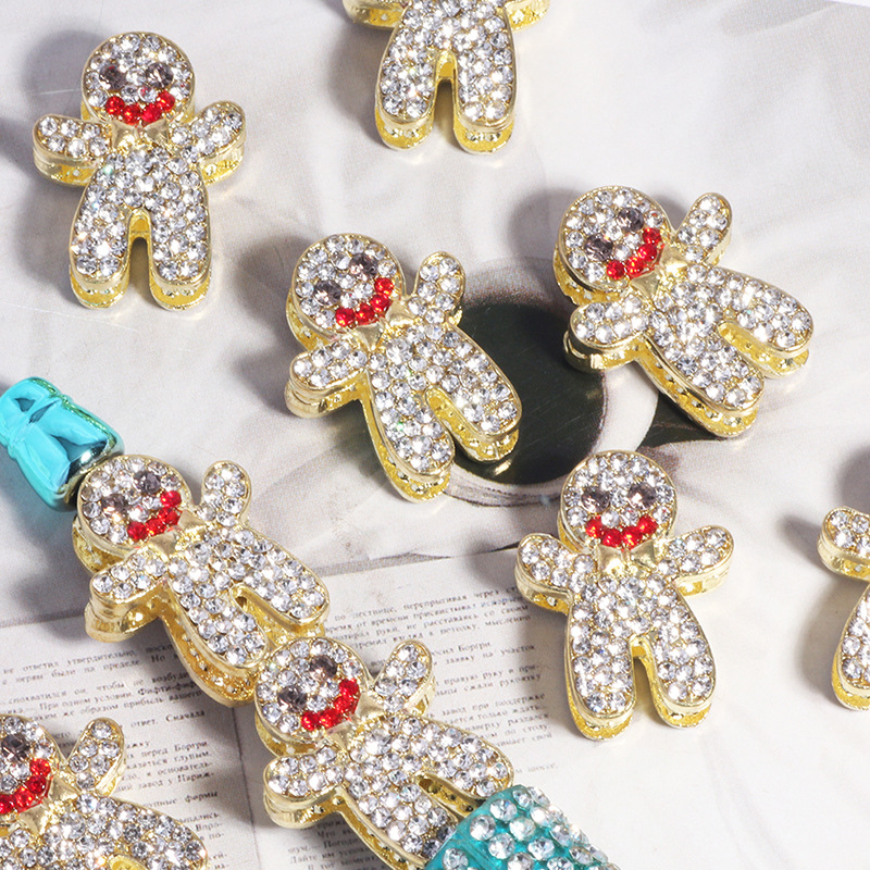 Wholesale Alloy 3D cartoon gingerbread man, full of rhinestones and straight-hole beads, DIY phone chain, keychain, bag chain aessory.