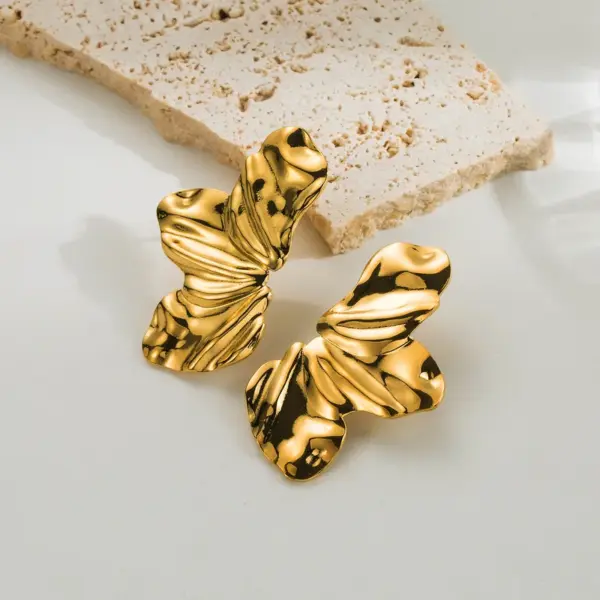 1 Pair Ig Style Retro Leaves Flower Plating Stainless Steel 18k Gold Plated Drop Earrings