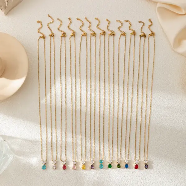 Wholesale PVD Coated 18K Gold Plated Water Droplets 201 Stainless Steel 304 Simple Style Waterproof Non Tarnish Pendant Necklace