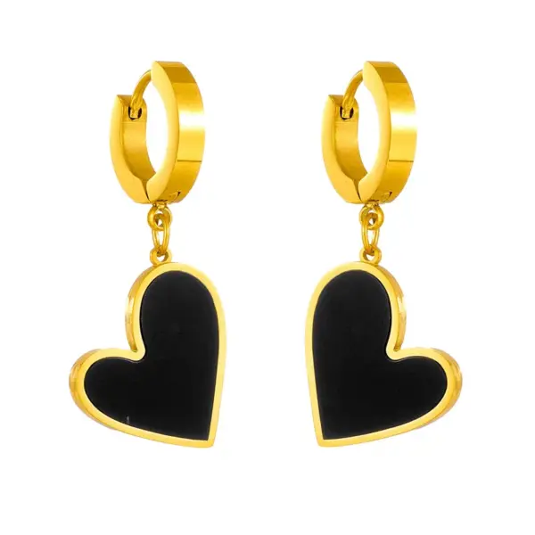 Wholesale Simple Style Heart Shape Titanium Steel Plating Inlay Shell Drop Earrings 1 Pair