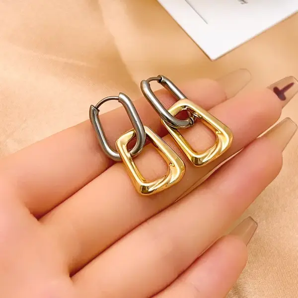 PVD Coated Gold Plated Silver Plated Geometric Oval 304 Stainless Steel Titanium Steel Elegant Hip-Hop Vintage Style Waterproof Non Tarnish Drop Earrings
