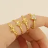 Wholesale PVD Coated 18K Gold Plated Heart Shape Knot Flower Stainless Steel Simple Style Waterproof Non Tarnish Open Ring