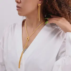 Wholesale Ion Plating (IP) 18K Gold Plated Knot 304 Stainless Steel Elegant Streetwear Waterproof Non Tarnish Earrings Necklace