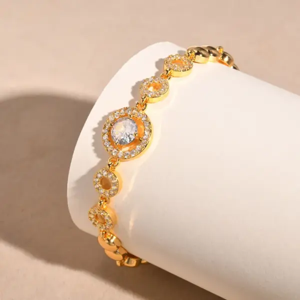Wholesale Copper 18K Gold Plated Elegant Shiny Inlay Flower Snake Zircon Bracelets
