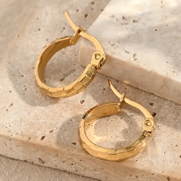 Wholesale Popular DIY Jewelry 201 Stainless Steel Water Plating Pattern Hoop Earrings Round Design Polished Finish