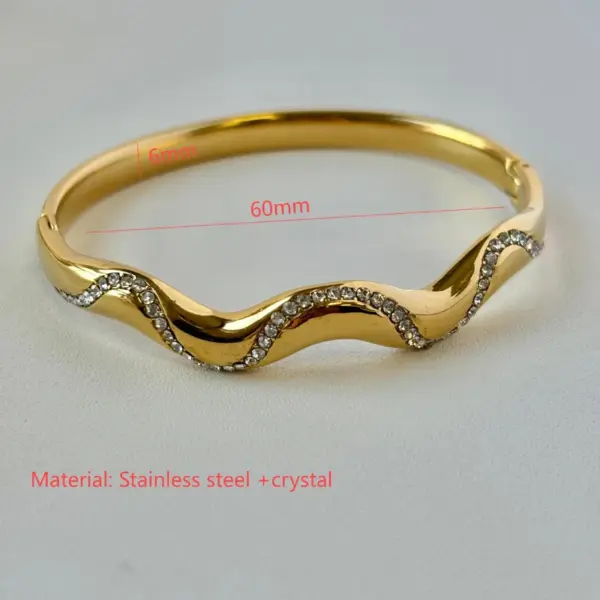 Real Gold Plated 304 Stainless Steel PVD Coated Rhinestones Pearl Solid Color Plating Inlay Bangle