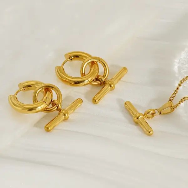 Wholesale Ion Plating (IP) 18K Gold Plated Geometric 304 Stainless Steel Classic Style Waterproof Non Tarnish Earrings Necklace