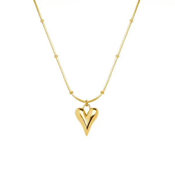 Wholesale PVD Coated Real Gold Plated 18K Gold Heart 304 Stainless Steel Simple Style Waterproof Non Tarnish 304 Stainless Steel Necklace