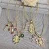Wholesale Jewelry Retro Classic Style Cross Virgin Mary Copper Zircon 18K Gold Plated Pendant Necklace Ball Chain