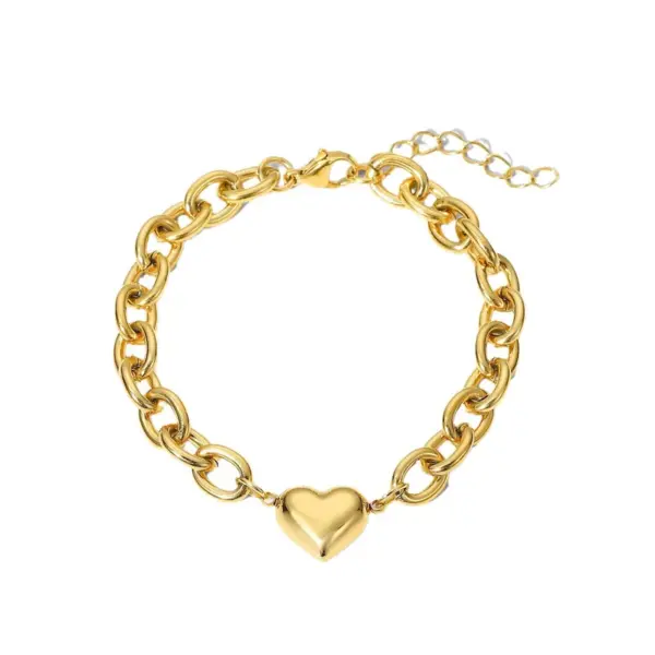 Wholesale Jewelry Casual Elegant Simple Style Heart Shape 304 Stainless Steel Plating Jewelry Set Cable Chain