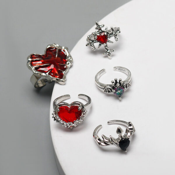 oly-d014278013d152fb39a7d50c25f4ffde Wholesale Dark Gothic Red Love Cross Ring Female Niche Design High-grade Sense Personality Finger Ring Open Ring