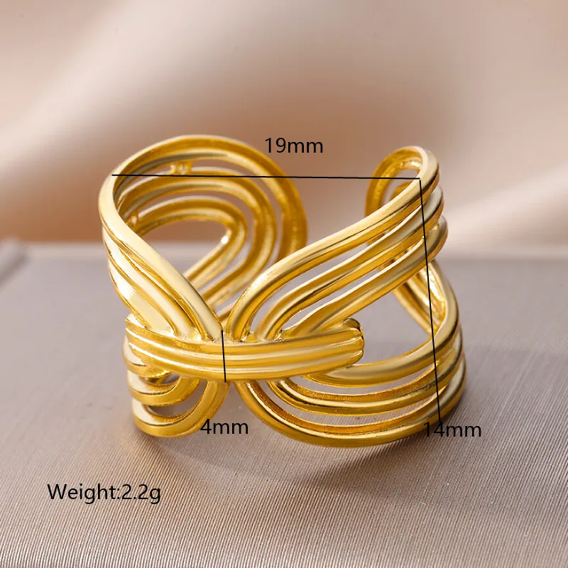 Wholesale PVD Coated Real Gold Plated Solid Color 304 Stainless Steel Exaerated Simple Style Waterproof Non Tarnish Open Rings