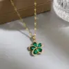 Wholesale 304 Stainless Steel Vacuum Plating Artificial Gemstones Flower Fashion Pendant Necklace For Women'S