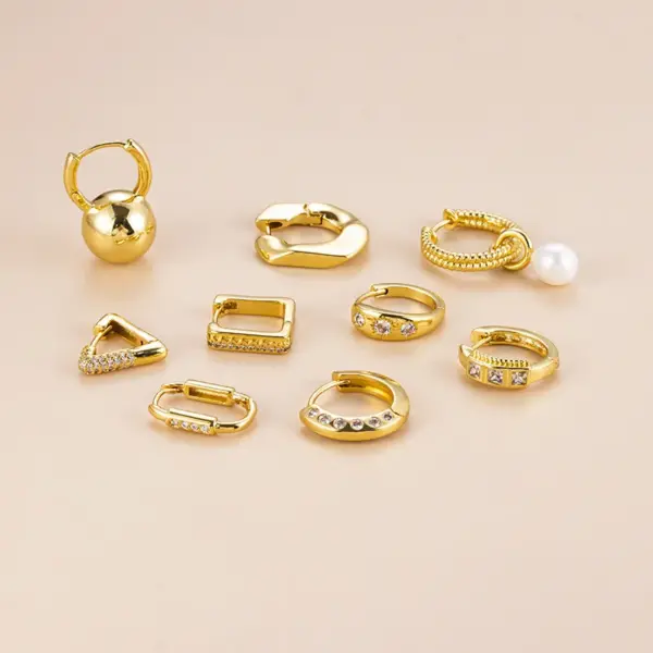 Wholesale Fashion Geometric Copper Plating Inlay Pearl Zircon Ear Studs 1 Piece