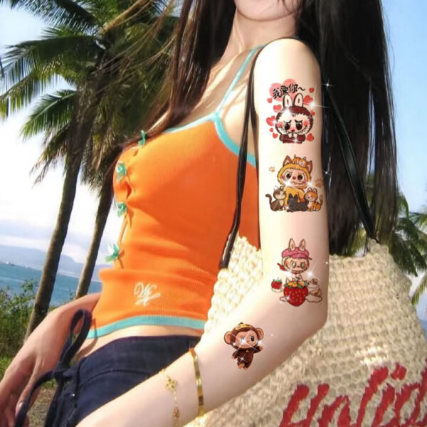 Wholesale Glitter Labubu Glitter Tattoo Stickers Kidsren's Dopamine Girly Heart Waterproof Long-Lasting Cartoon Cute