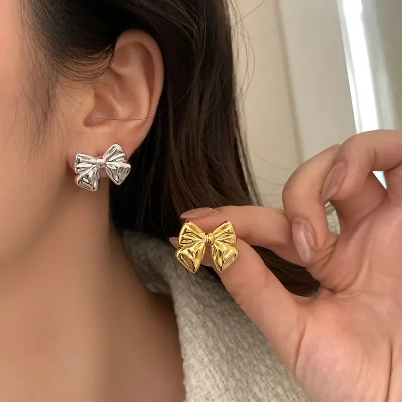 Wholesale 1 Pair Casual Simple Style Classic Style Bow Knot 304 Stainless Steel Imitation Gold Electroplating Ear Studs